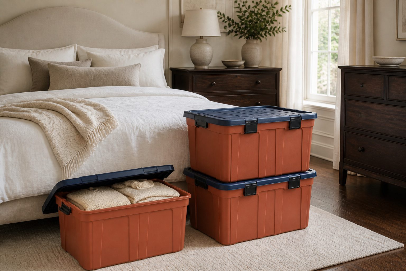Packing a luxury bedroom with terracotta moving totes