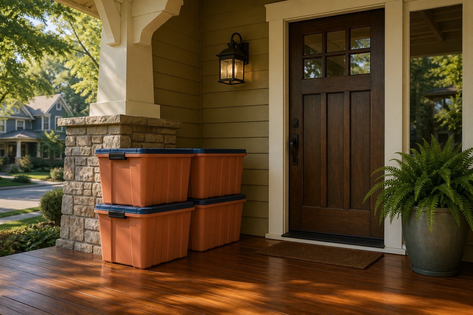 Clean terracotta totes delivered to a luxury doorstep