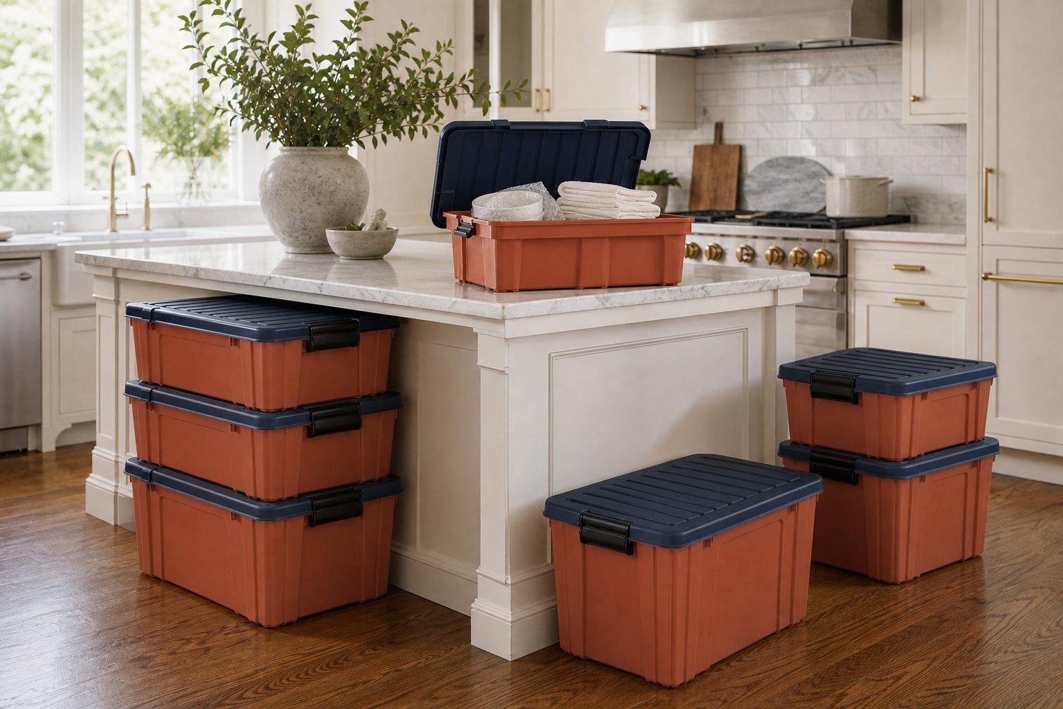 Packing a luxury kitchen with terracotta moving totes